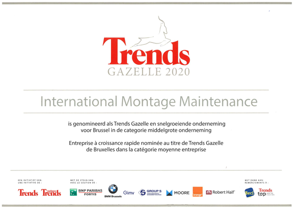 IMM est fière d'être nominée pour la 3ème fois aux Trends Gazelles 2020 pour Bruxelles