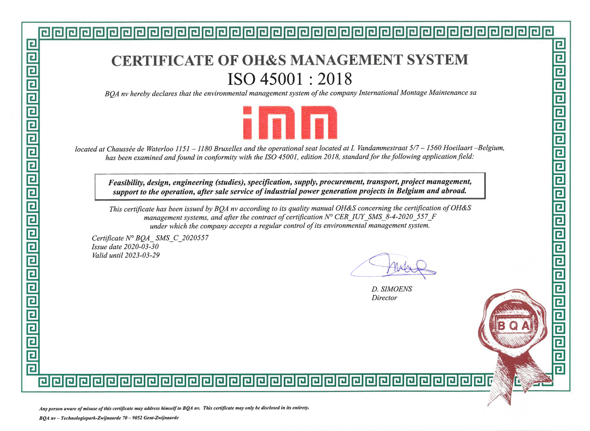 Certificat ISO 45001 décerné à IMM